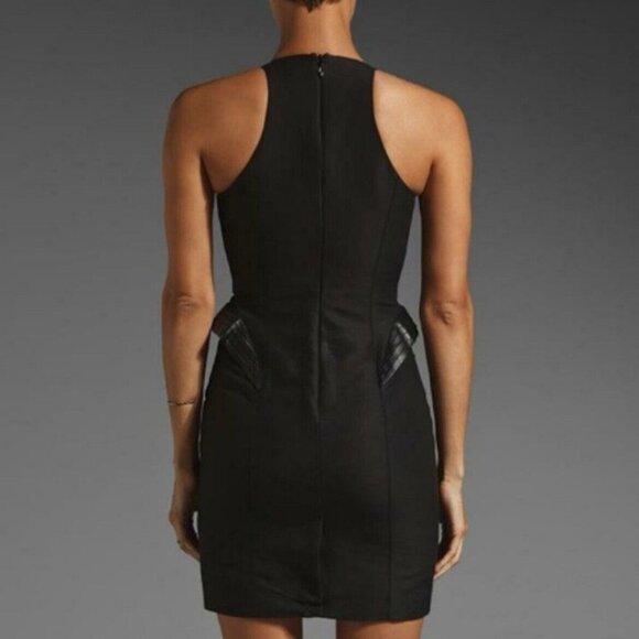 Halston Heritage Racerback w/ Leather Detail Peplum at Hip Dress Black US 4 - Picture 4 of 12